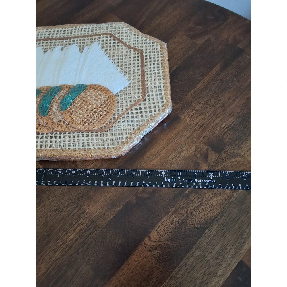 Vintage Woven Raffia Placemat Set with 6 Coasters and Napkins Natural Boho NEW
